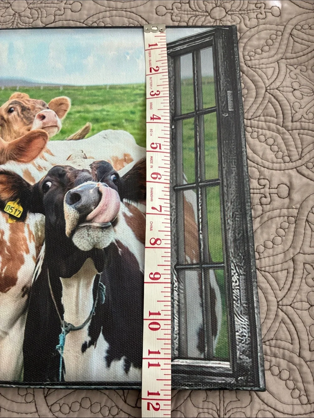 Cows (EUC) Source Unknown Canvas Wall Art - Green, Brown, Black & White Colors.